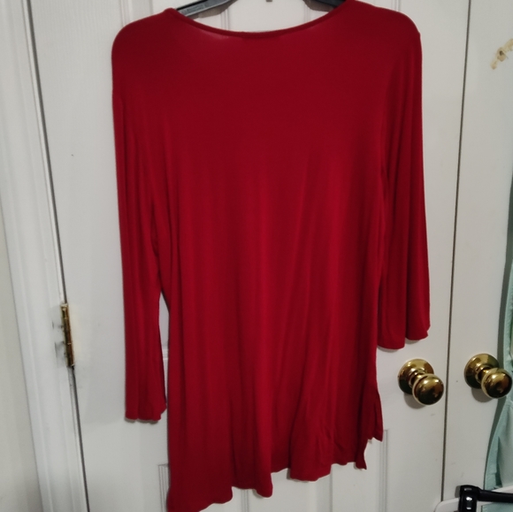 cha cha vente Fire Engine Red Sexy V Neck with Cross Hatch Detailing Long Sleeve - Picture 7 of 7